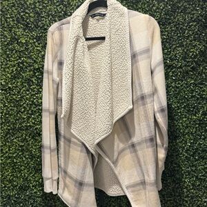 Abercrombie Plaid Open Front Cardigan with Sherpa Lining